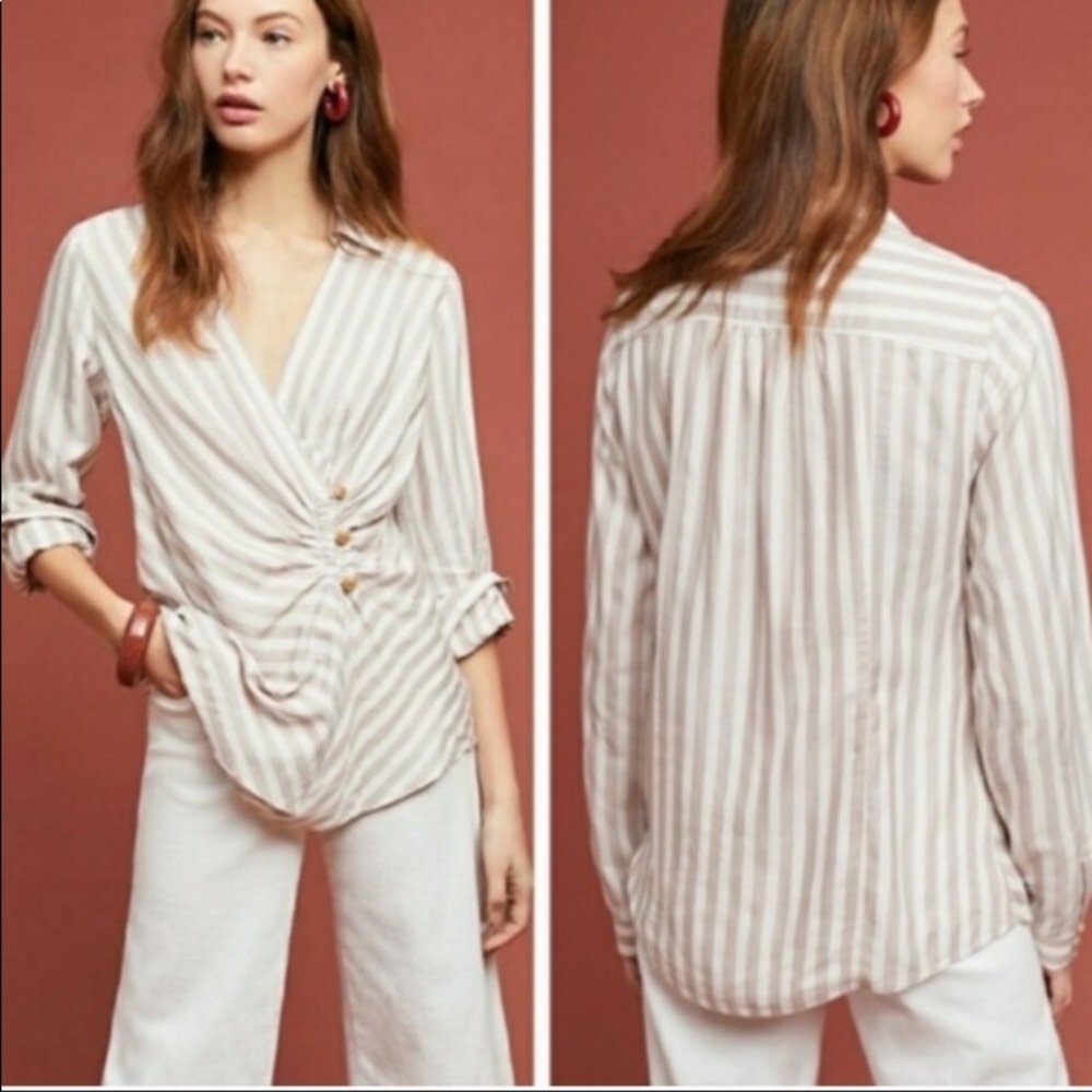 MAEVE By ANTHROPOLOGIE STRIPED SURPLUCE BLOUSE NEW